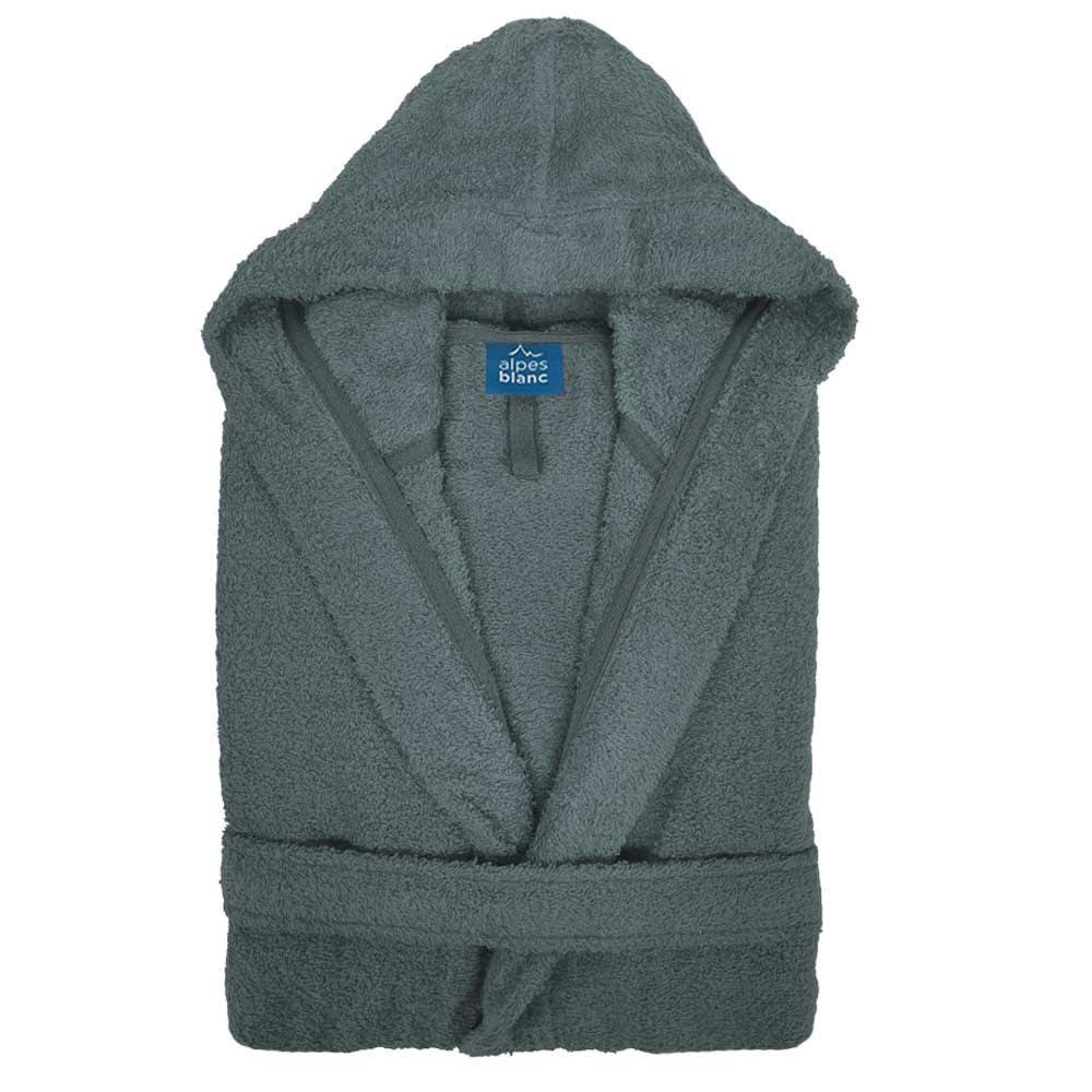 Peignoir de bain à capuche en coton éponge bouclette gris Peignoir de bain à capuche en coton éponge bouclette gris