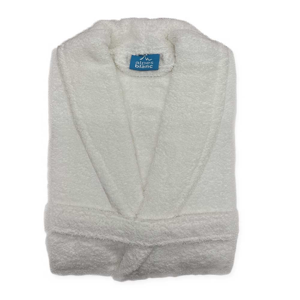 Peignoir de bain mixte à col châle en coton éponge blanc Peignoir de bain mixte à col châle en coton éponge blanc