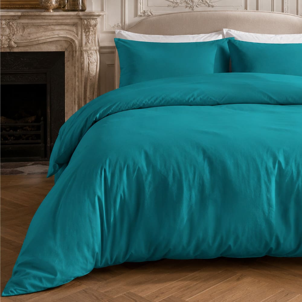 Drap housse percale de coton bleu sarcelle 180x200 cm — vue 3