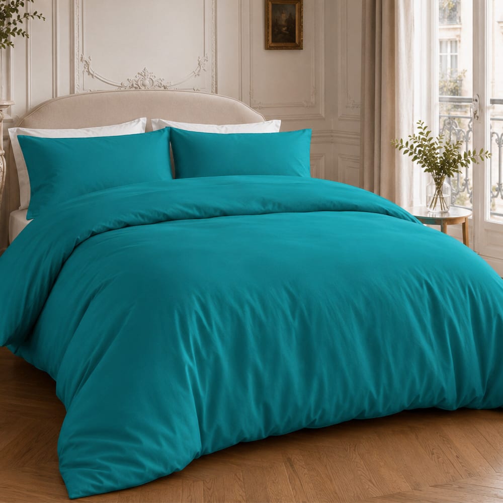 Drap housse percale de coton bleu sarcelle 180x200 cm — vue 4