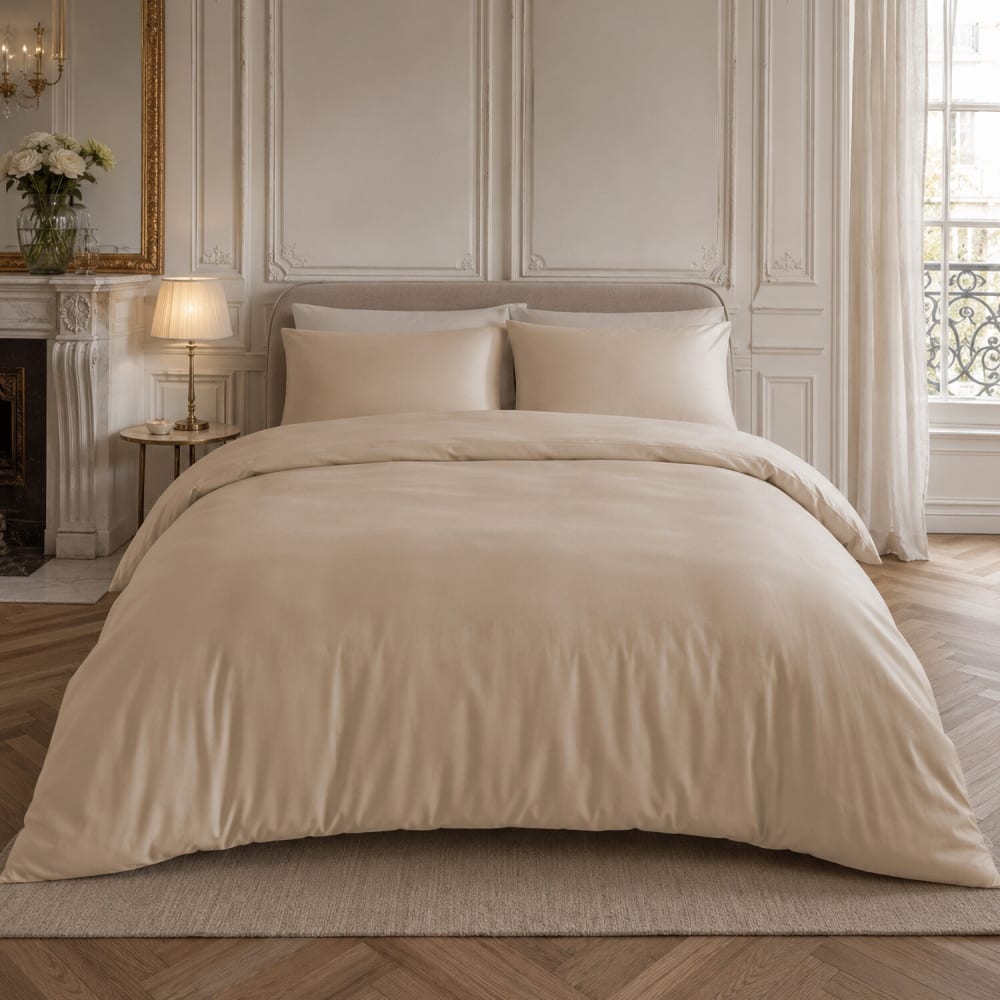 Drap housse percale de coton beige 180x200 cm — vue 4
