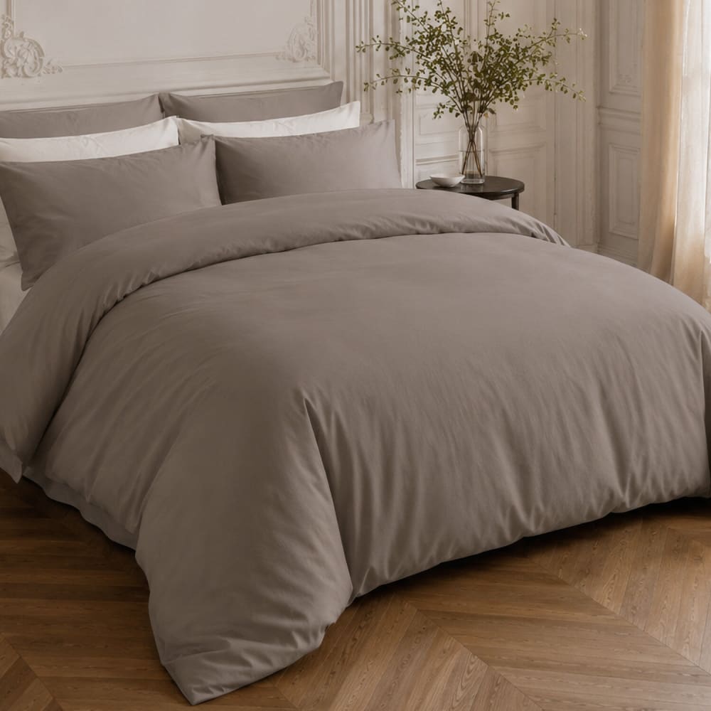 Drap housse percale de coton gris 160x200 cm — vue 3