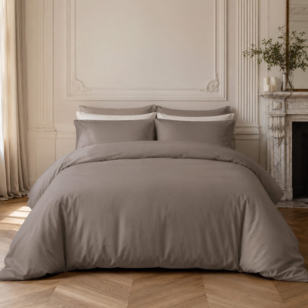 Drap housse percale de coton gris 160x200 cm — vue 4