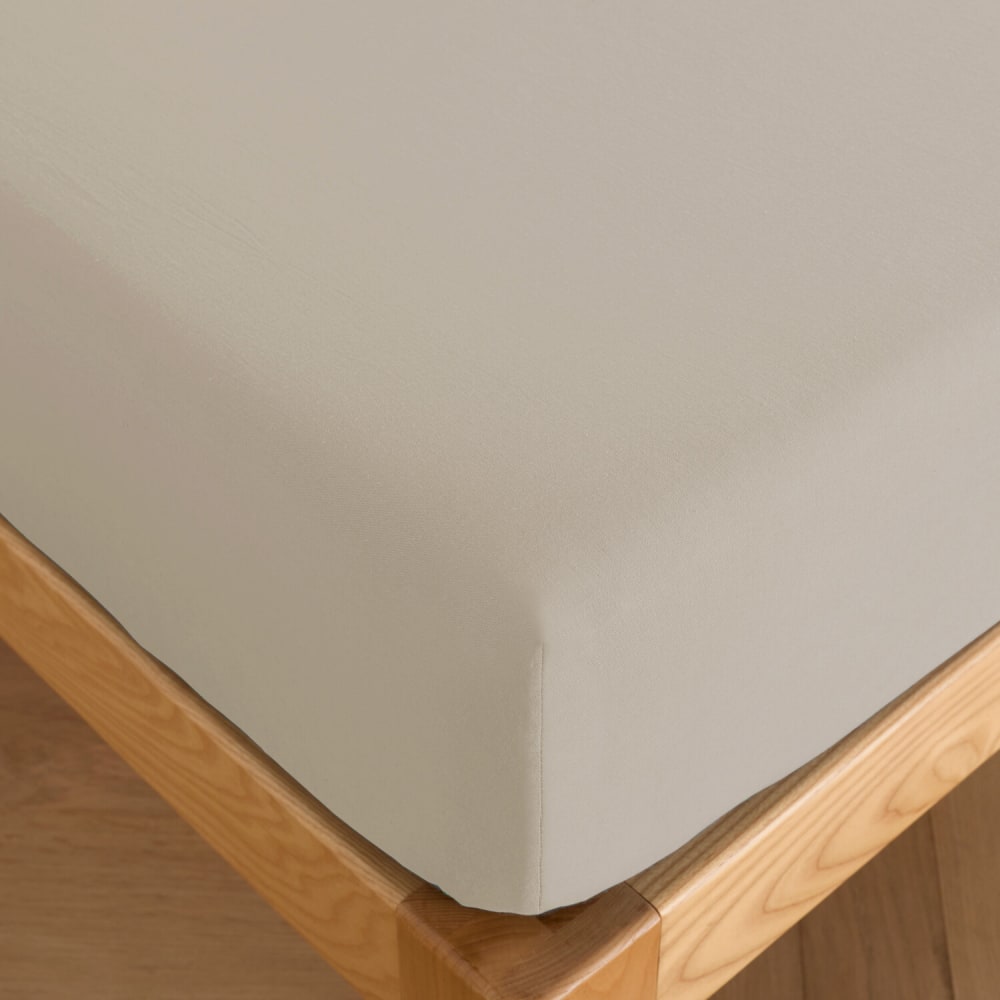 Drap housse percale de coton beige 140x190 cm