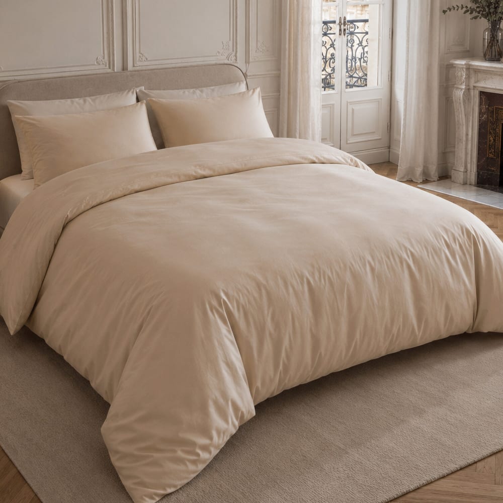 Drap housse percale de coton beige 140x190 cm — vue 3