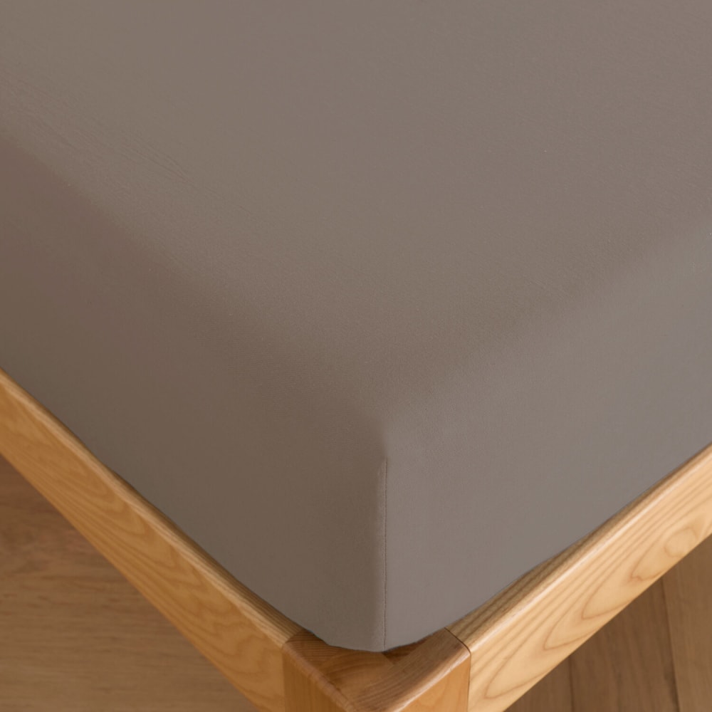 Drap housse percale de coton gris 140x190 cm