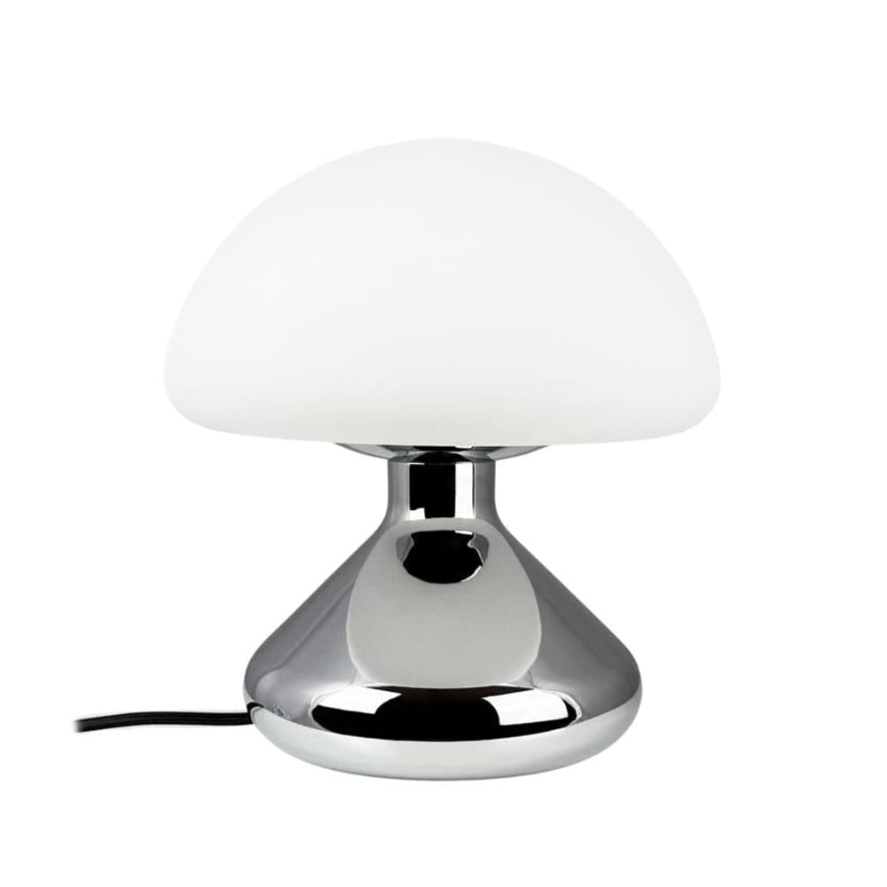 Lampe de table chromée en métal et verre opalin blanc