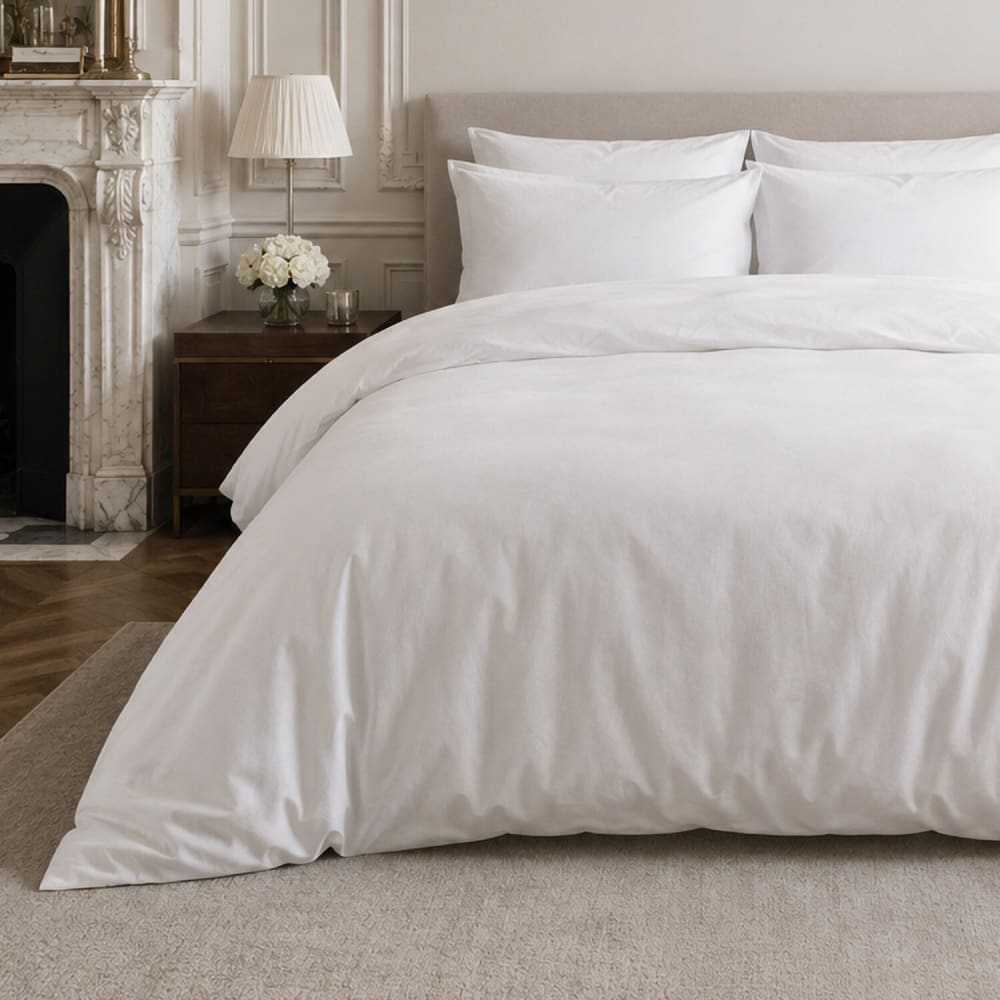 Parure housse de couette percale de coton blanc + 2 taies 240x220 cm