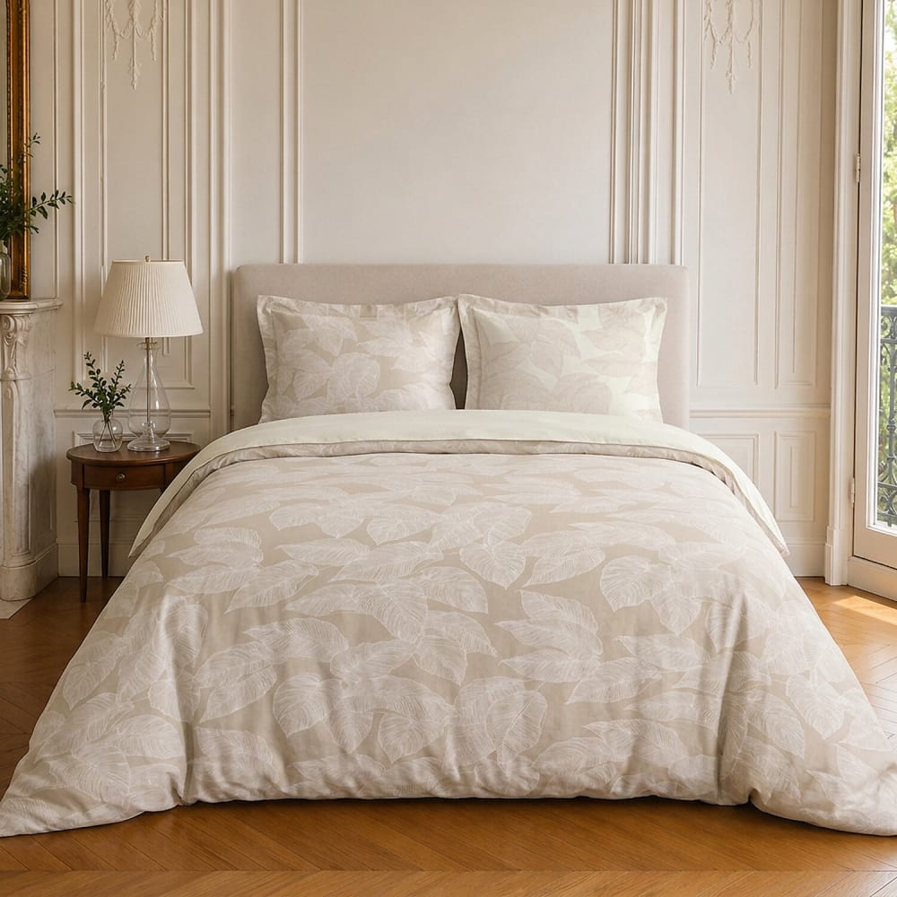 Parure de lit en coton motif tropical + 2 taies 260x240 cm