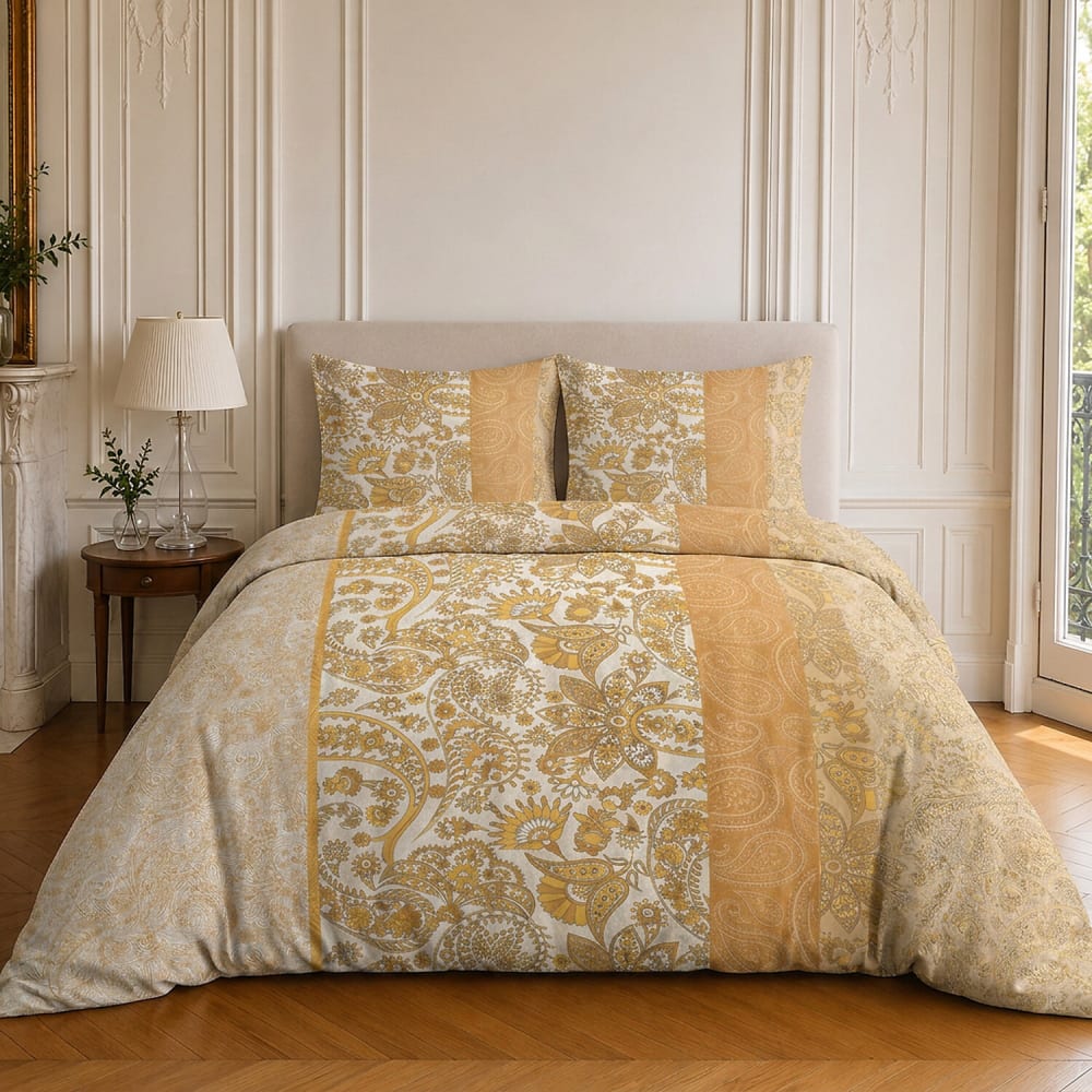 Parure de lit en coton motif floral + 2 taies 260x240 cm