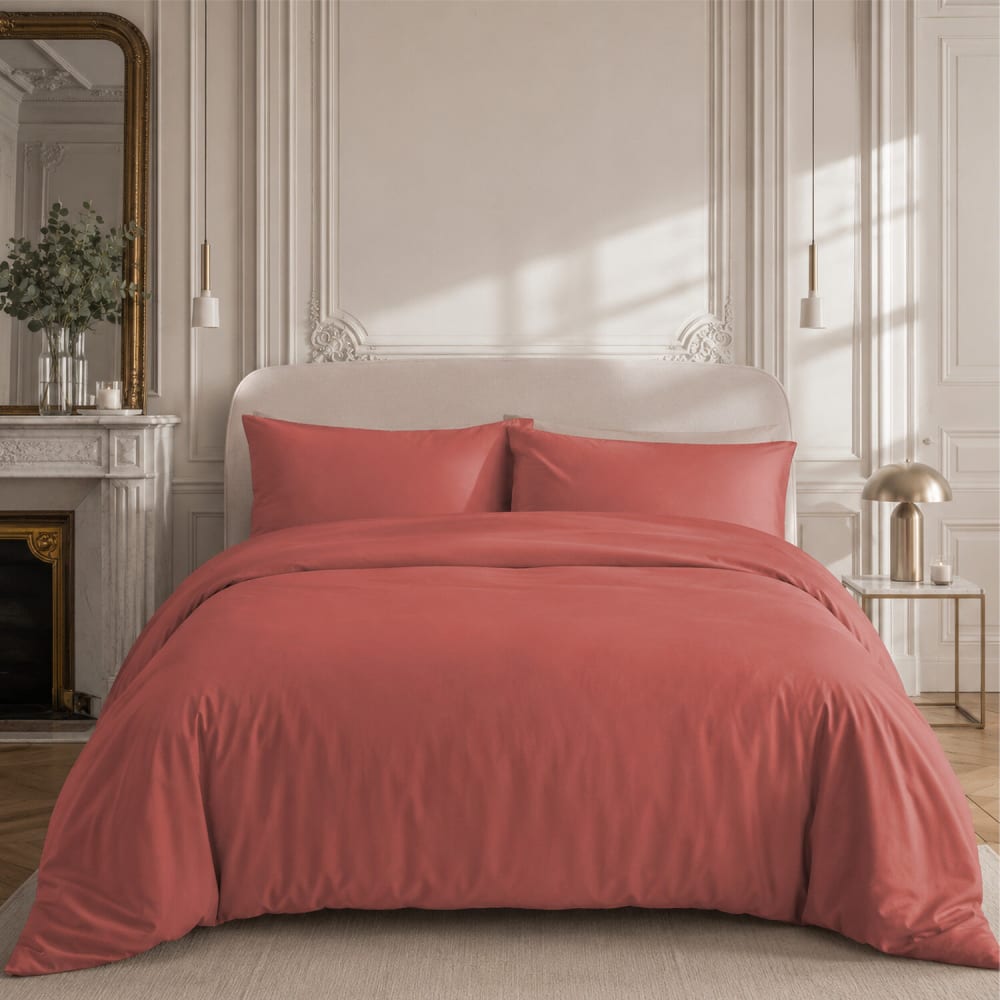 Parure housse de couette percale de coton argile + 2 taies 260x240 cm