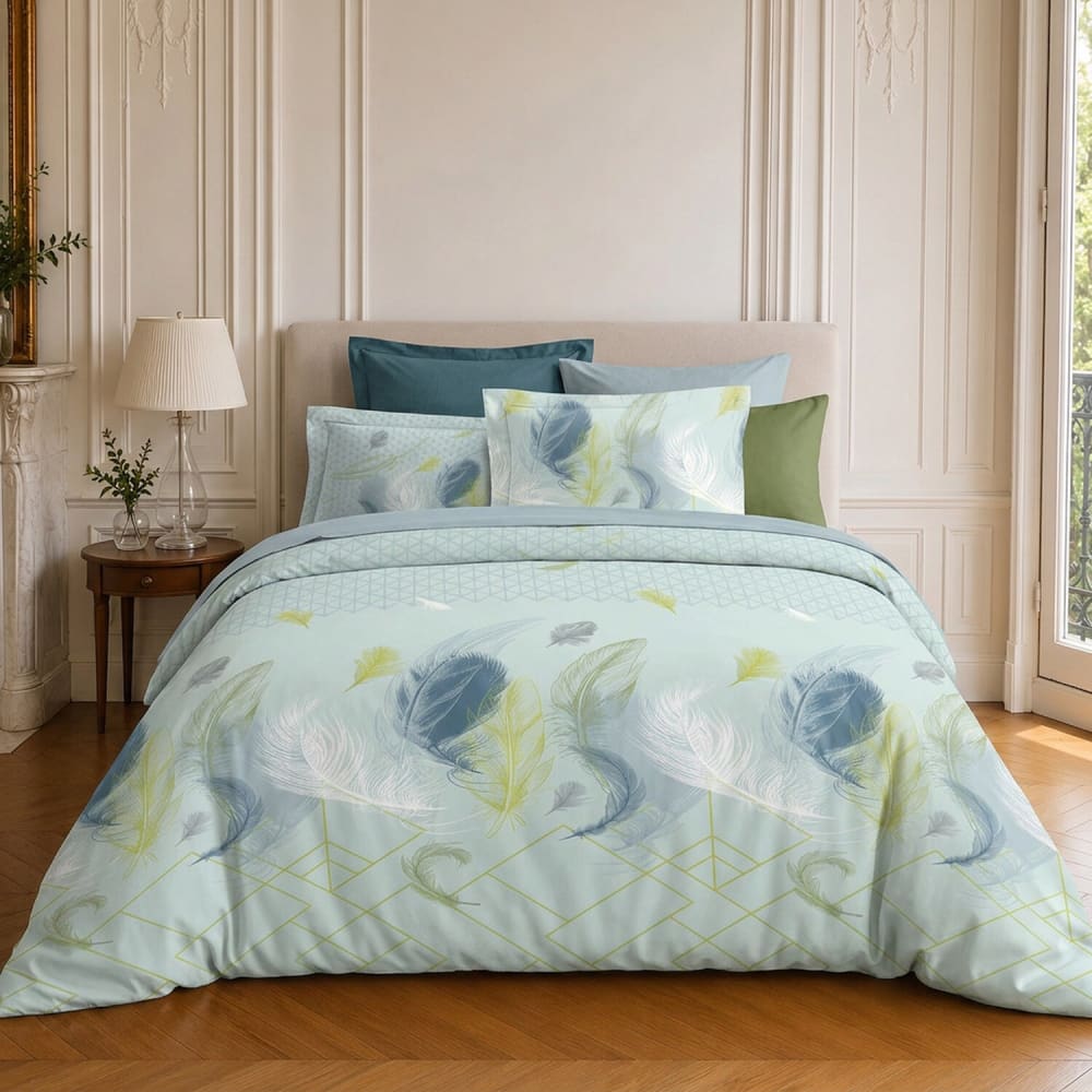 Parure de lit en microfibre motif tropical + 2 taies 240x220 cm