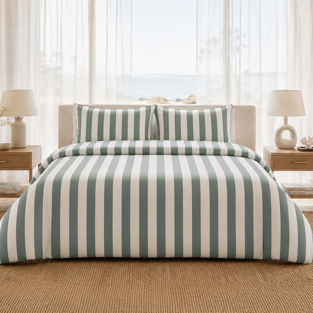 Parure de lit en percale de coton rayures horizontales 240x220 cm Parure de lit en percale de coton rayures horizontales 240x220 cm