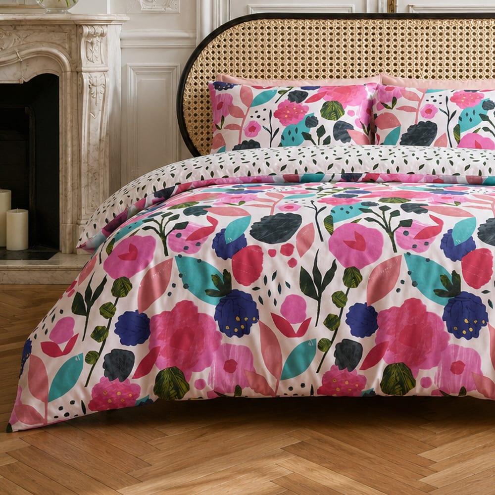 Parure de lit en percale de coton floral printemps 260x240 cm