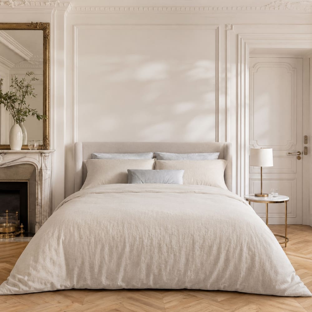 Parure housse de couette coton lavé ecru + 2 taies 260x240 cm