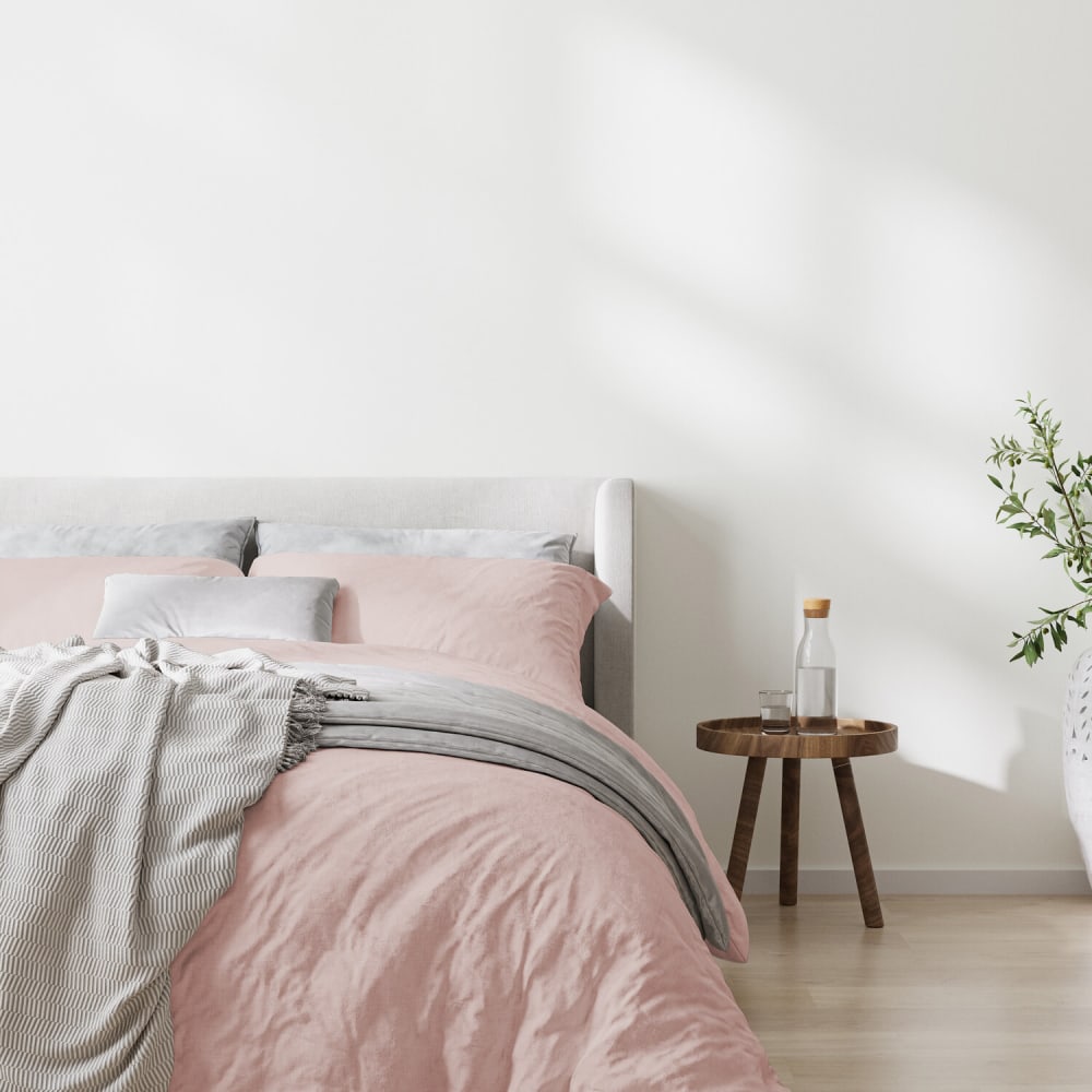 Parure housse de couette coton lavé rose + 2 taies 260x240 cm