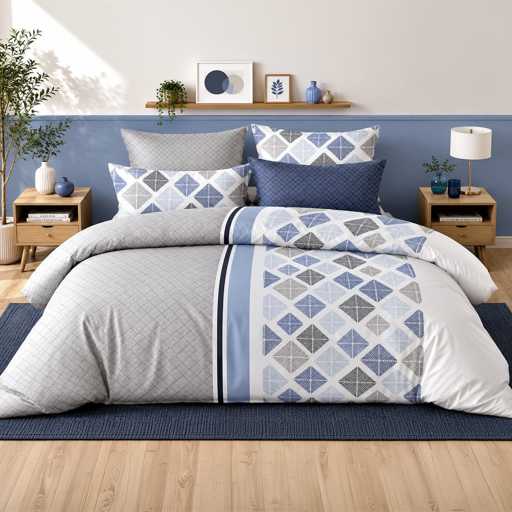 Parure de lit en percale de coton motif losanges 260x240 cm