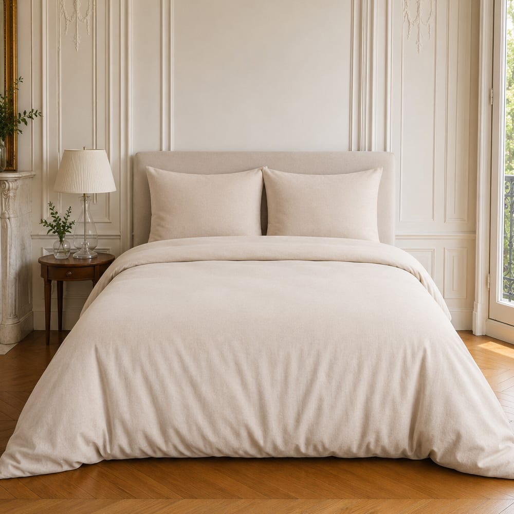 Parure housse de couette en coton/lin naturel 260x240 cm