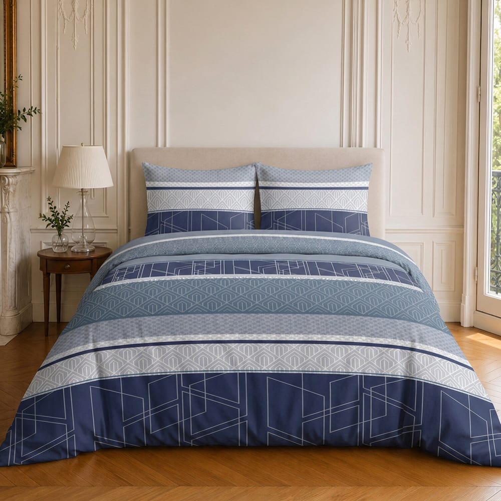 Parure de lit en coton motif géométrique + 2 taies 240x220 cm