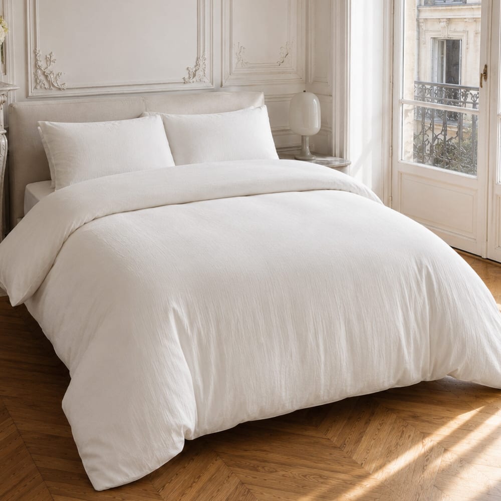 Parure housse de couette en gaze de coton unie blanc 260x240 cm — vue 3