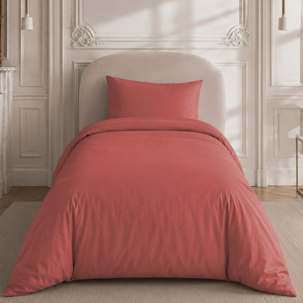 Parure housse de couette percale de coton argile + 1 taie 140x200 cm