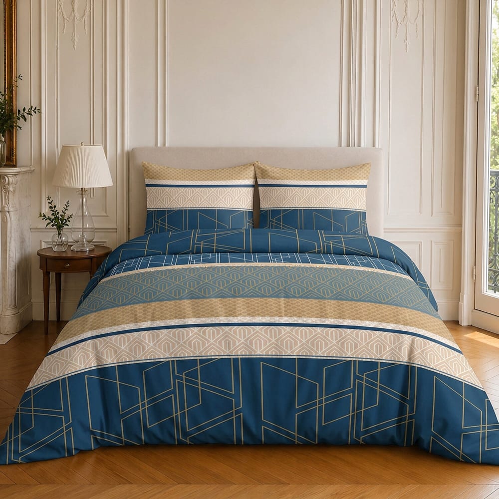 Parure de lit en coton motif géométrique + 2 taies 260x240 cm