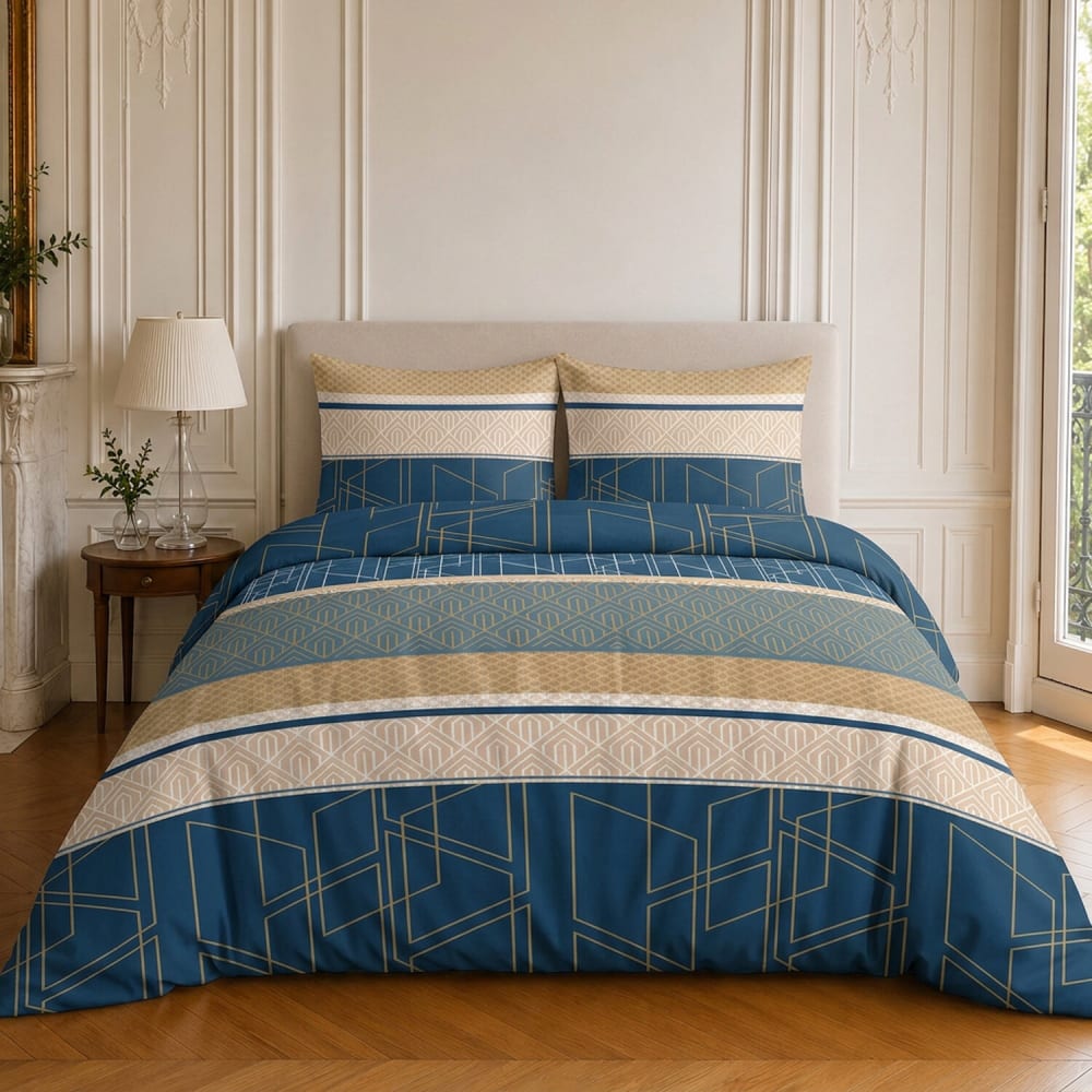 Parure de lit en coton motif géométrique + 2 taies 240x220 cm