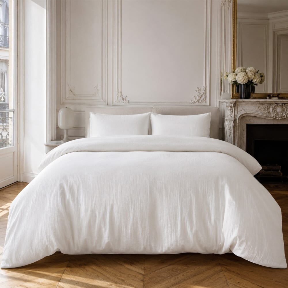 Parure housse de couette en gaze de coton unie blanc 240x220 cm
