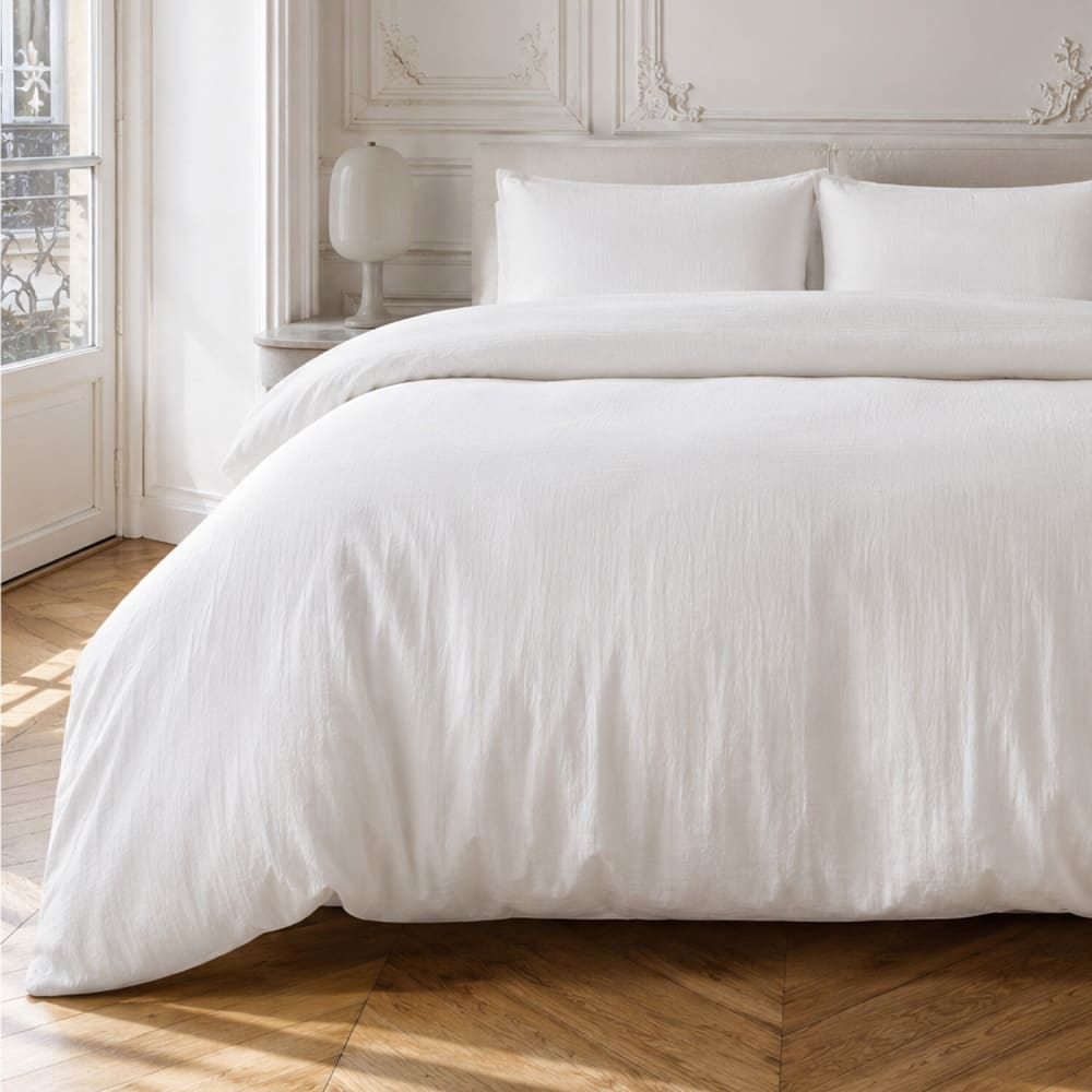 Parure housse de couette en gaze de coton unie blanc 240x220 cm — vue 4