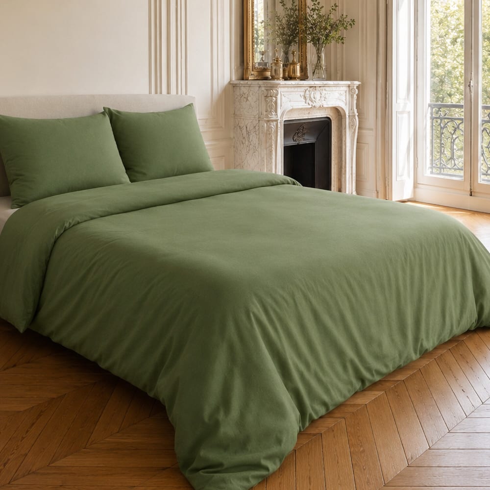 Parure housse de couette en coton/lin kaki 260x240 cm — vue 4