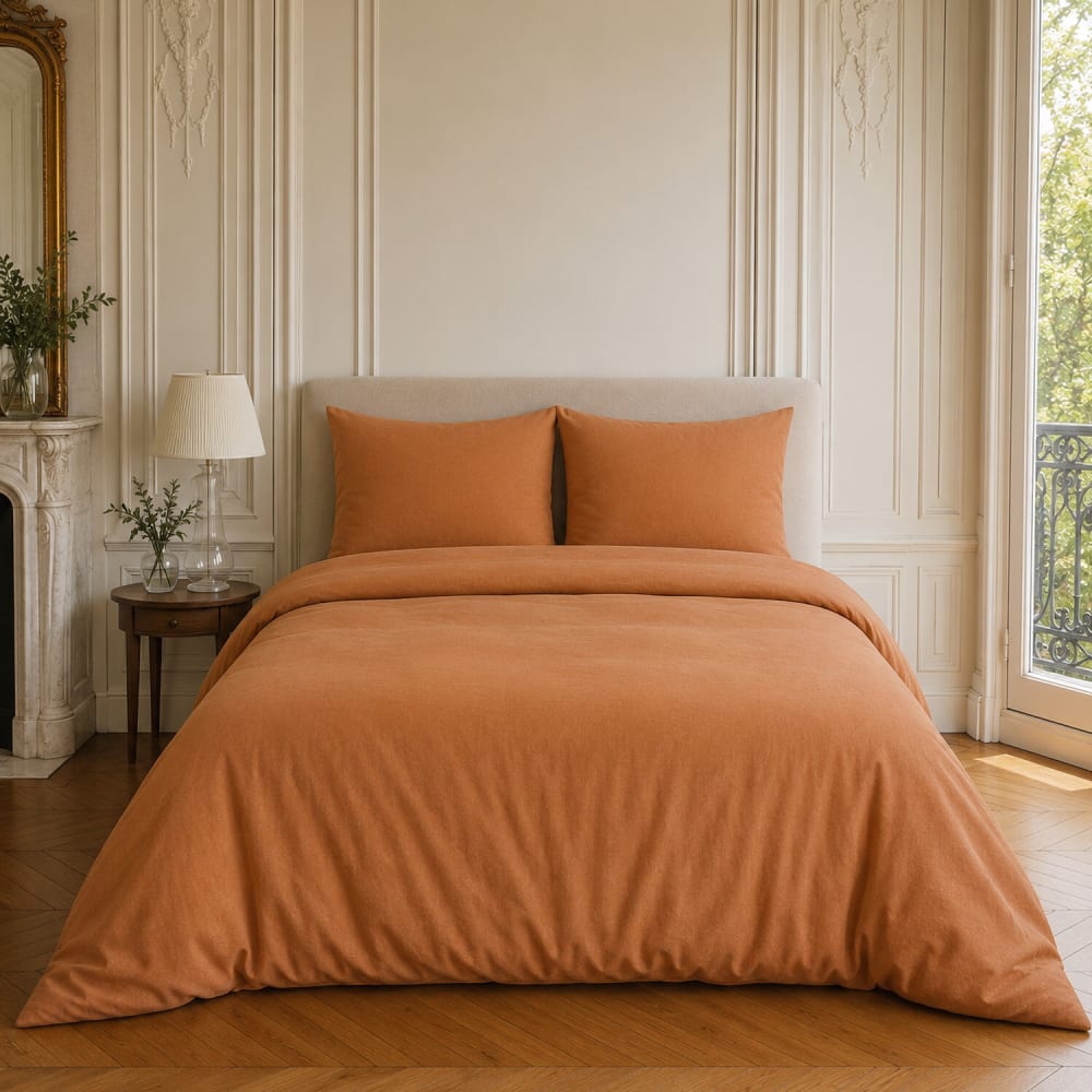 Parure housse de couette en coton/lin caramel 260x240 cm