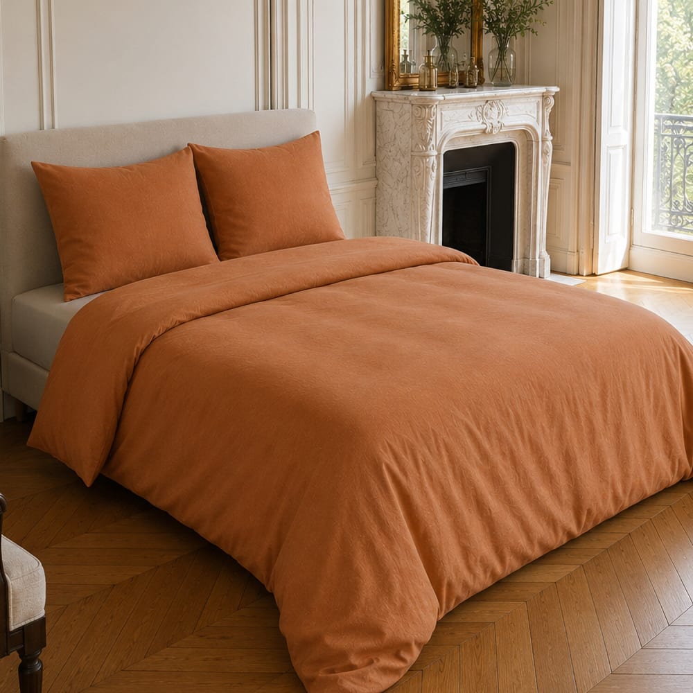Parure housse de couette en coton/lin caramel 260x240 cm — vue 3