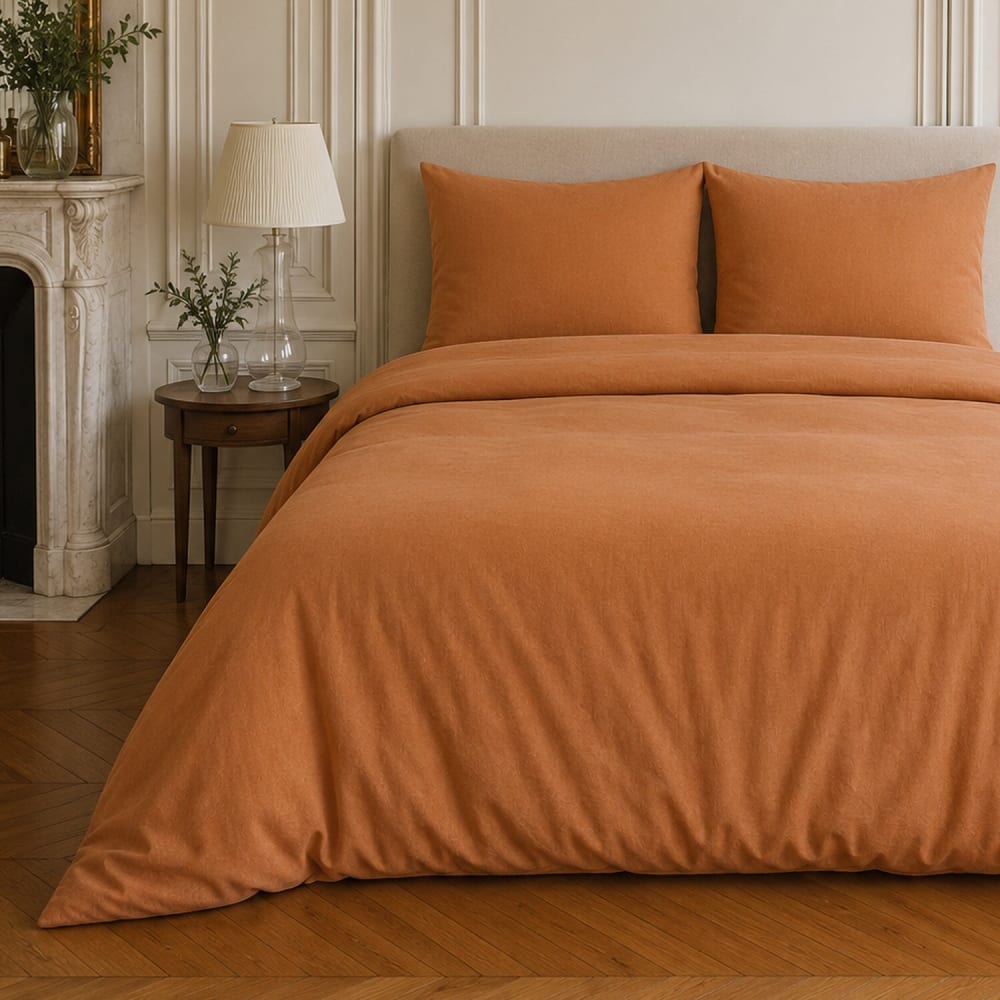 Parure housse de couette en coton/lin caramel 260x240 cm — vue 4