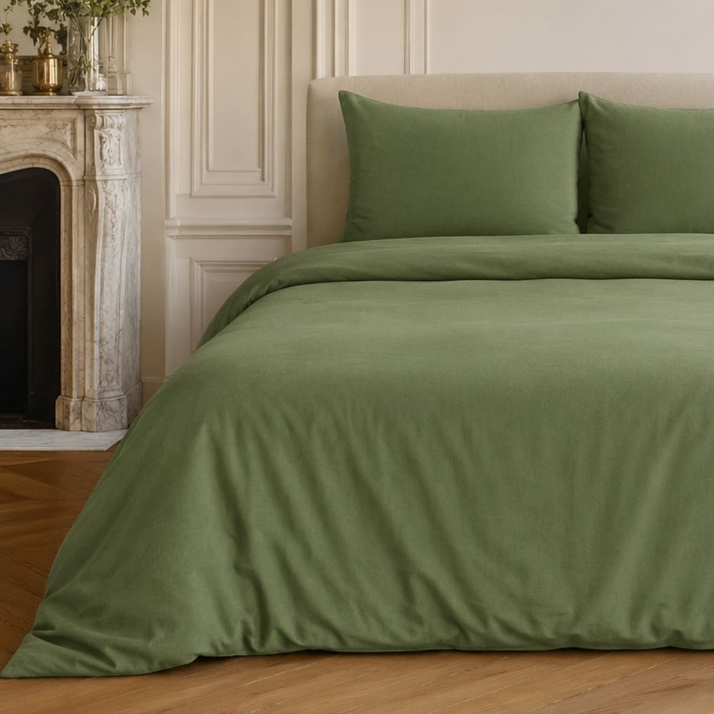 Parure housse de couette en coton/lin kaki 240x220 cm — vue 4