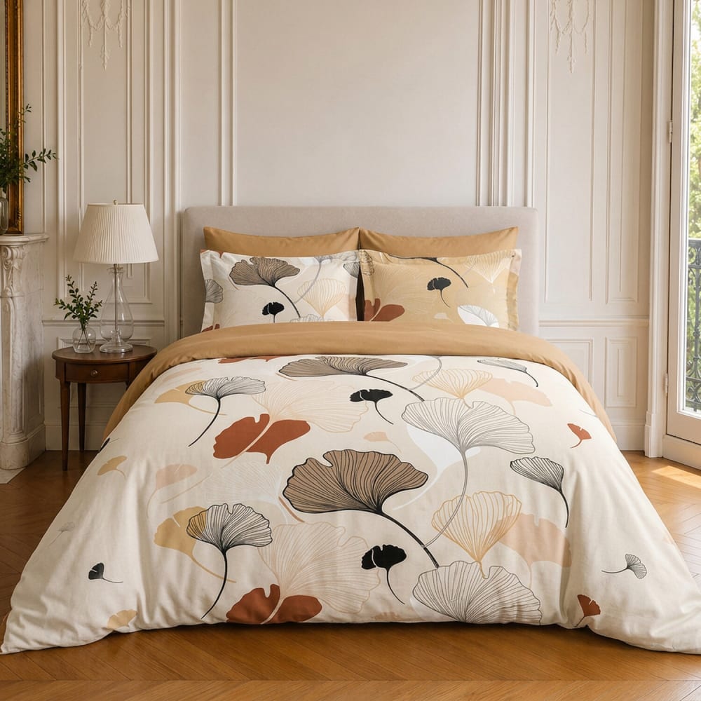 Parure de lit en coton motif floral + 2 taies 240x220 cm