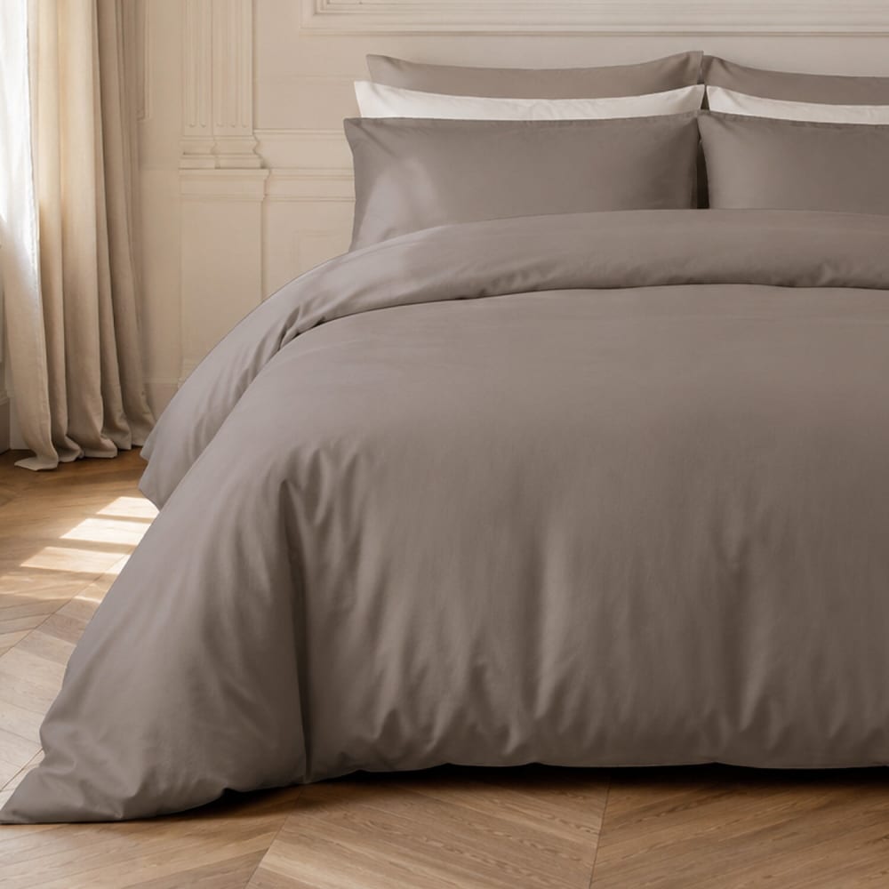 Parure housse de couette percale de coton gris + 1 taie 140x200 cm — vue 4