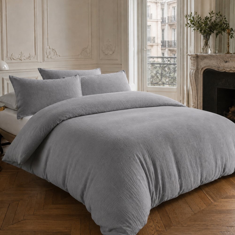 Parure housse de couette en gaze de coton unie gris charbon 240x220 cm — vue 3
