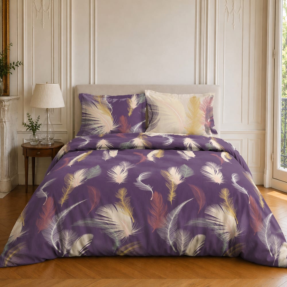 Parure de lit en coton motif tropical + 2 taies 260x240 cm