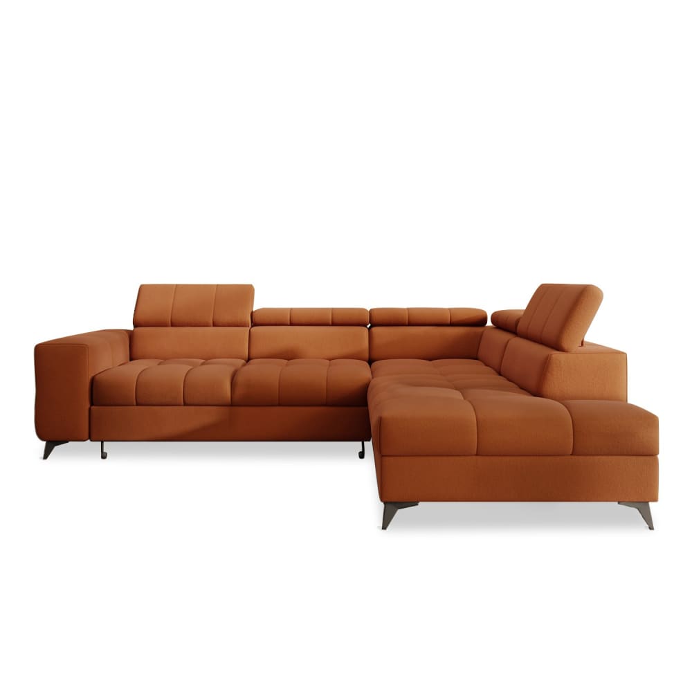 Canapé d'angle droit convertible 6 places velours terracotta Canapé d'angle droit convertible 6 places velours terracotta