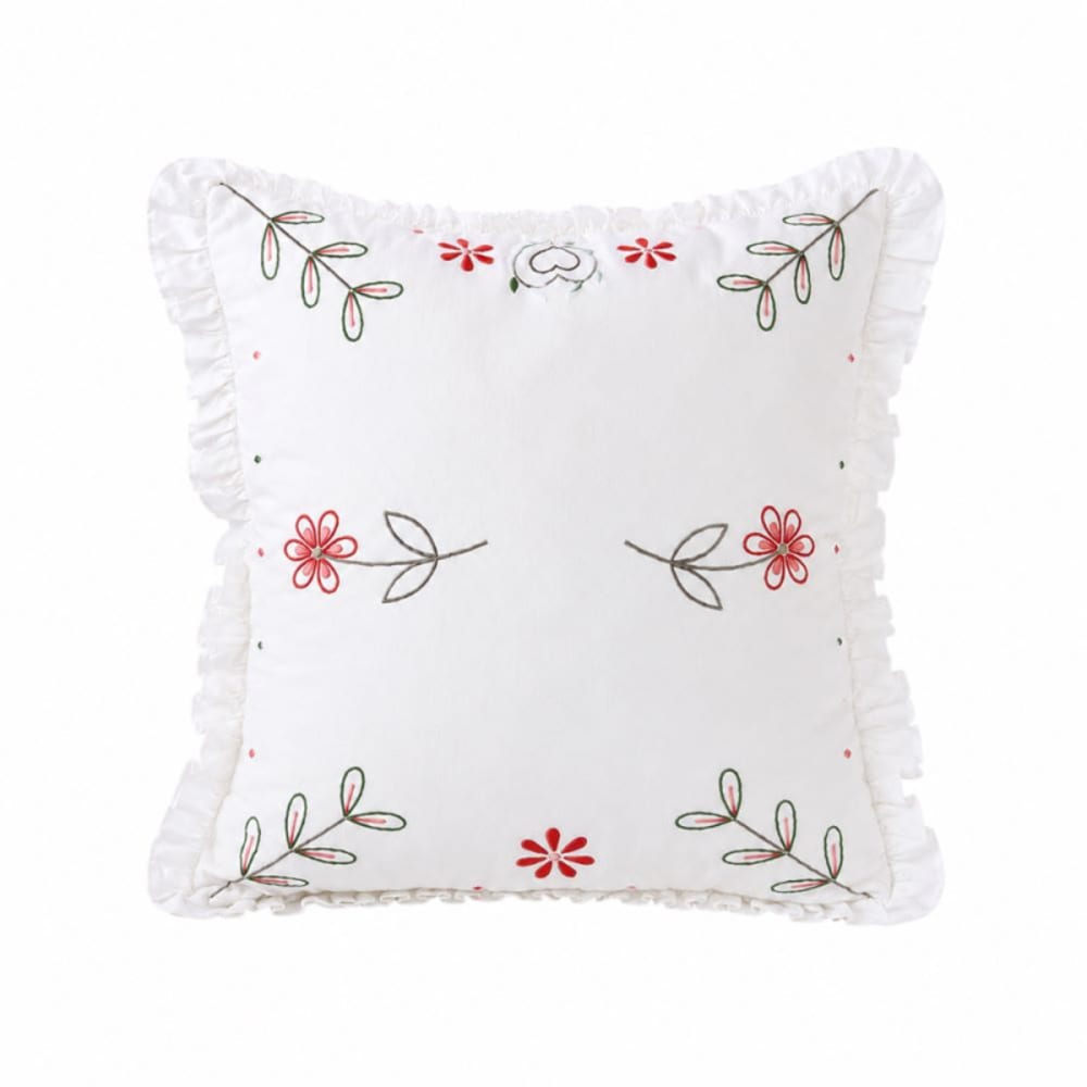 Housse de coussin carrée brodée à volant - 40x40cm - blanc
