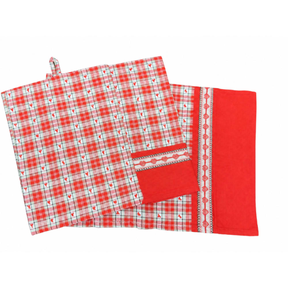 Lot de 3 torchons de cuisine – esprit campagne chic - 50x70cm - rouge