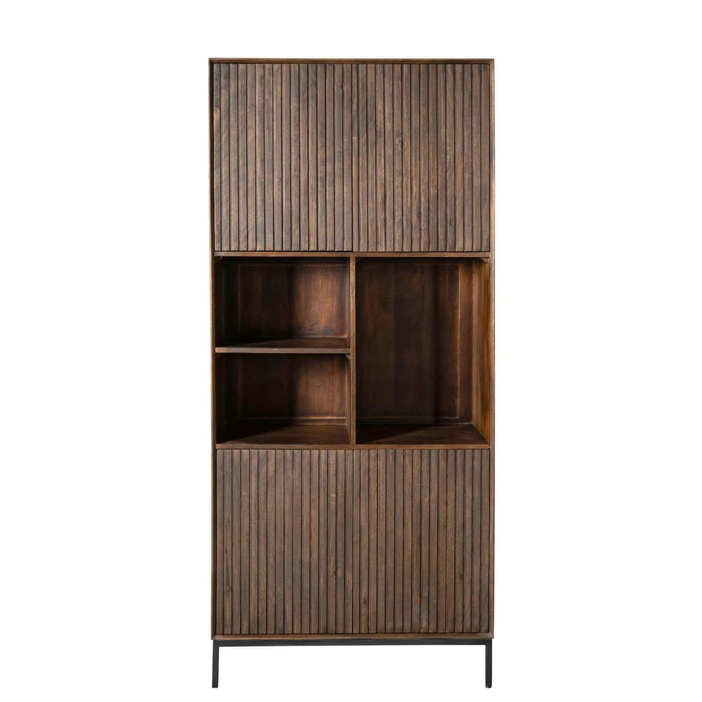 Bibliothèque brune vintage 4 portes rainurées Bibliothèque brune vintage 4 portes rainurées