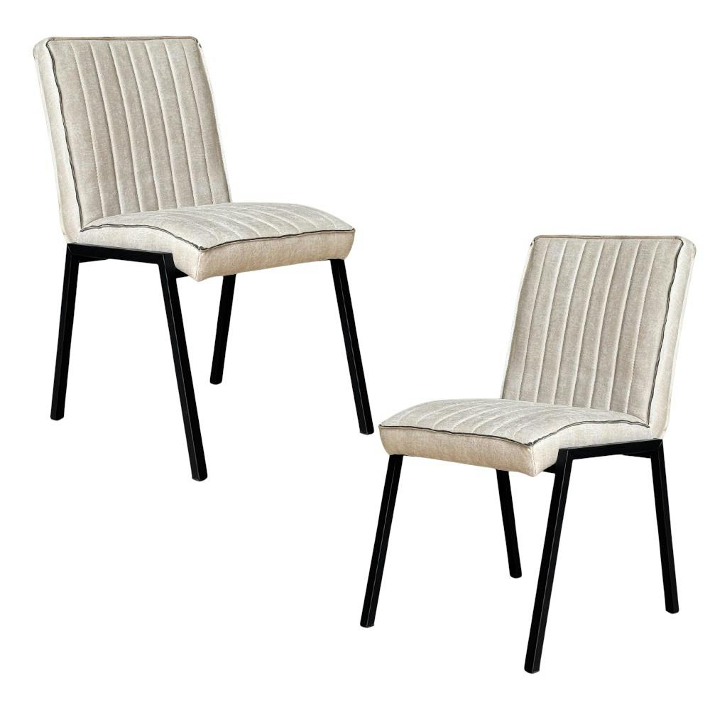 Chaise rembourrée écrue à bandes verticales (lot de 2) Chaise rembourrée écrue à bandes verticales (lot de 2)