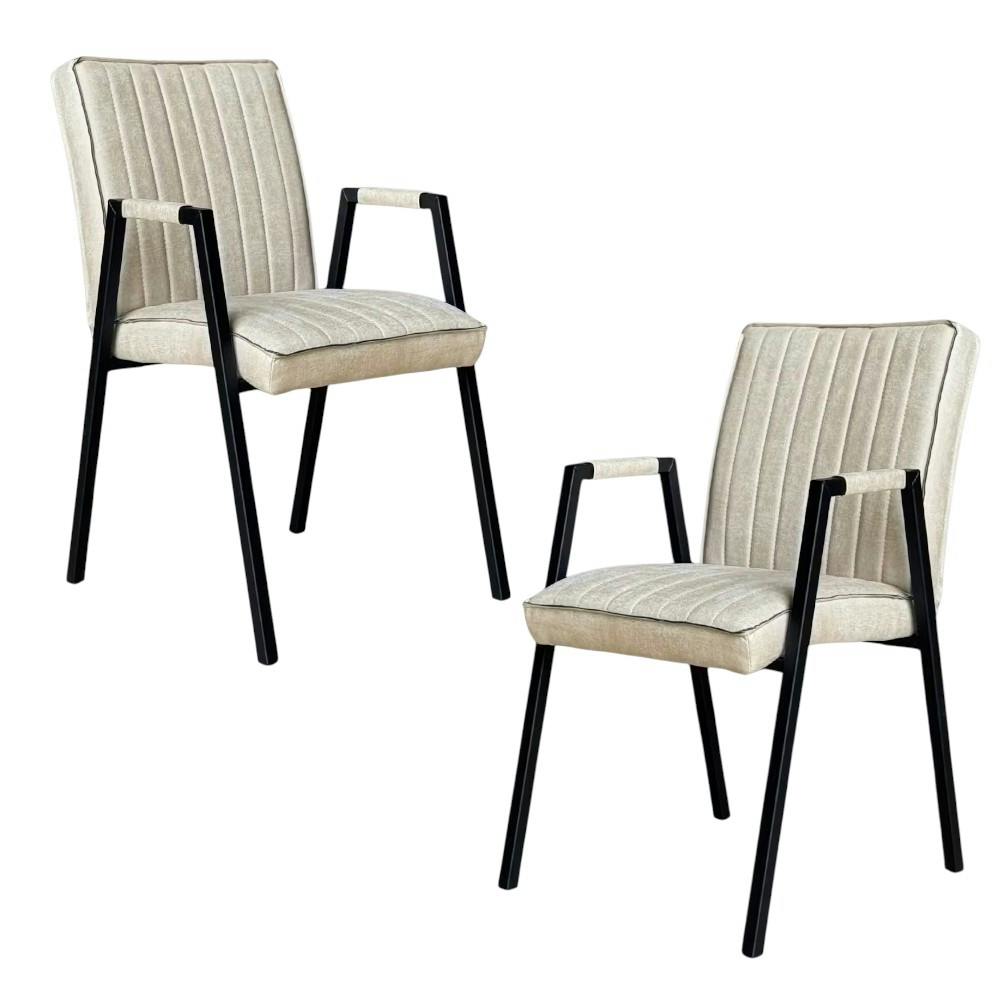 Fauteuil de table écru à bandes verticales (lot de 2) Fauteuil de table écru à bandes verticales (lot de 2)