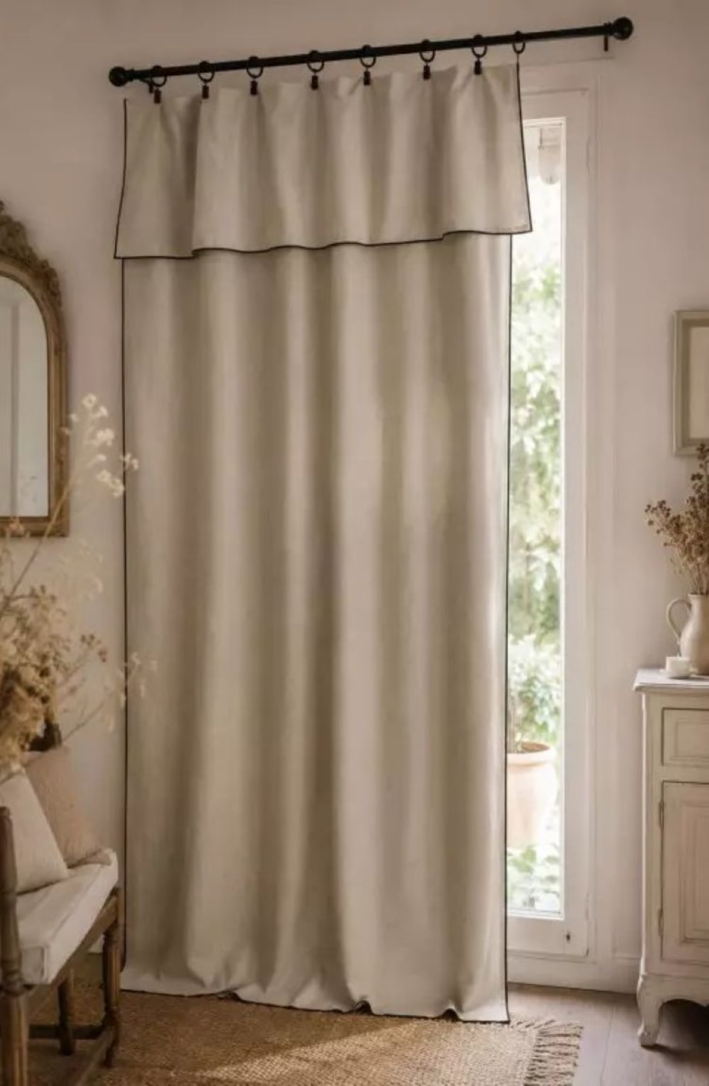 Rideau à pinces ajustable – esprit bohème chic - 140x280cm - naturel