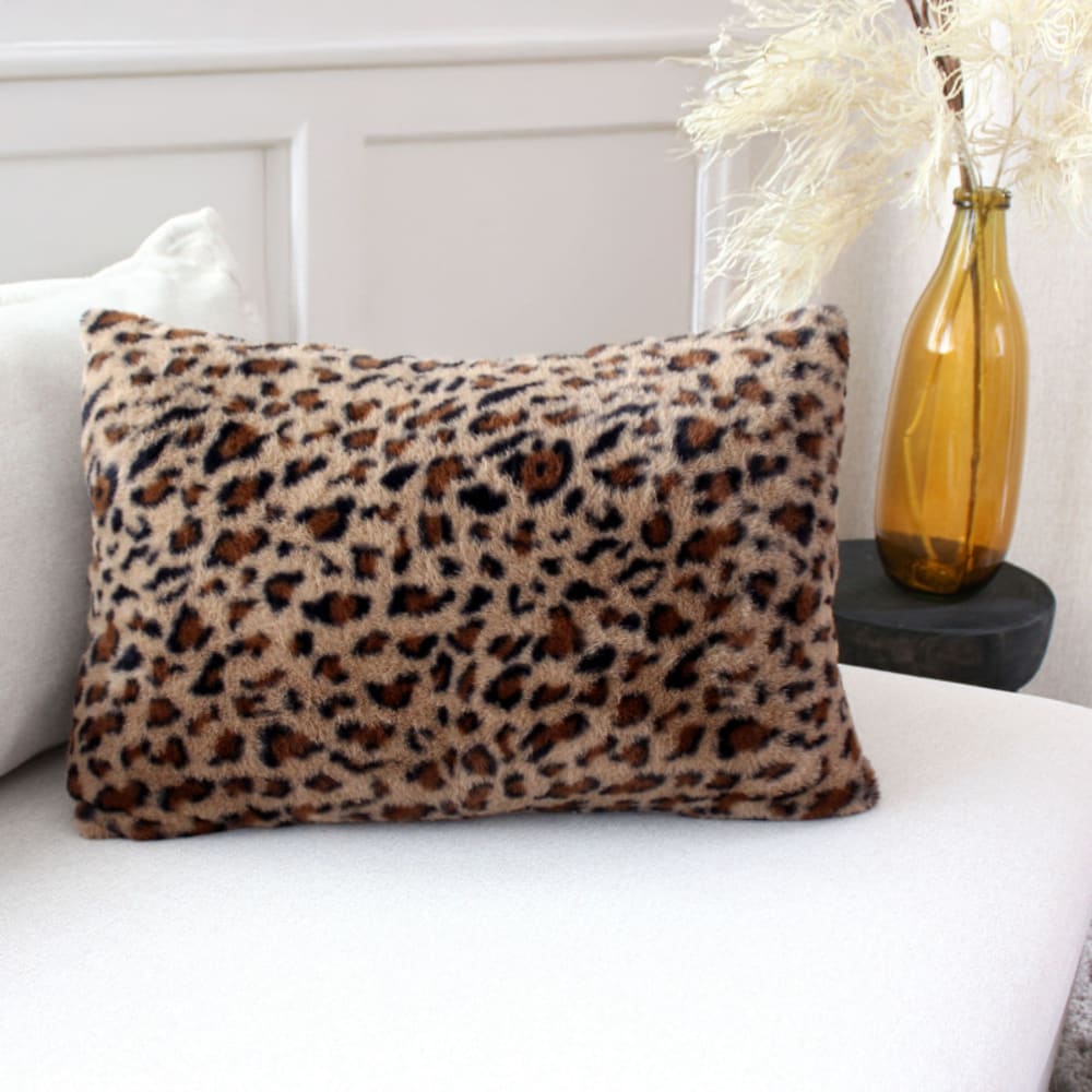 Coussin léopard effet fourrure coussin décoratif - 40x60cm - noir