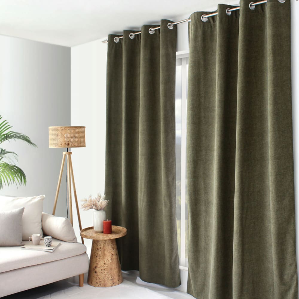 Rideau thermique – polaire – velours marbré - 140x240cm - vert foncé