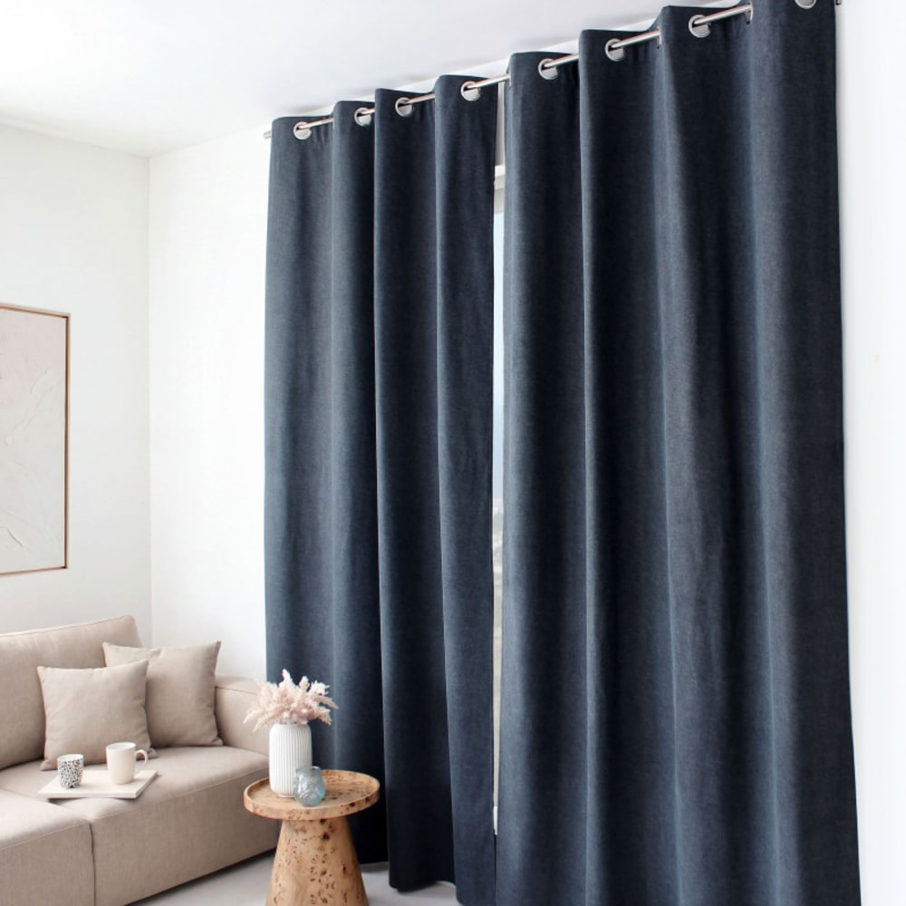 Rideau thermique – polaire – velours marbré - 140x240cm - bleu marine
