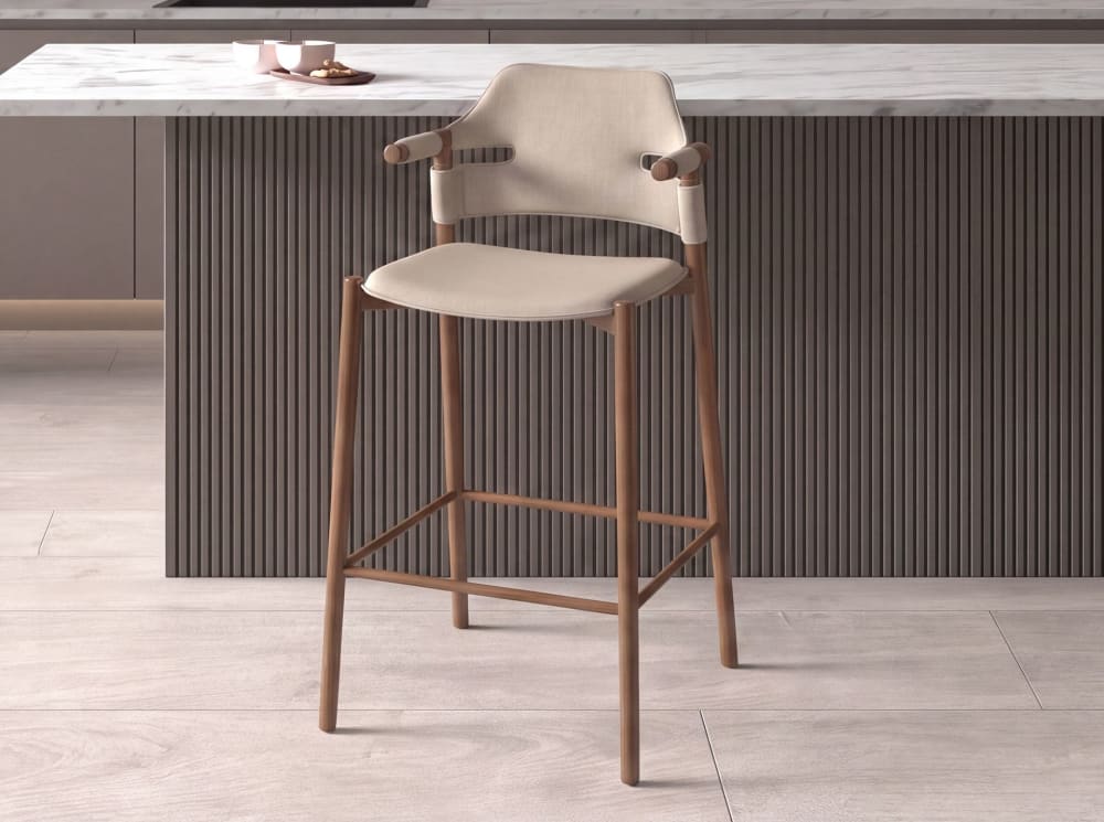 Hocker aus regeneriertem Leder in Sandfarbe - Maisons Du Monde