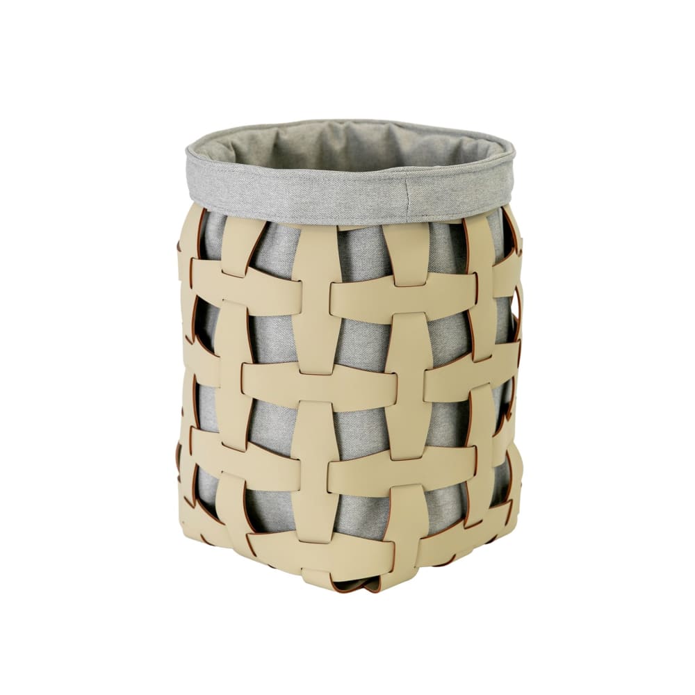 Panier cylindrique en cuir régénéré couleur sable